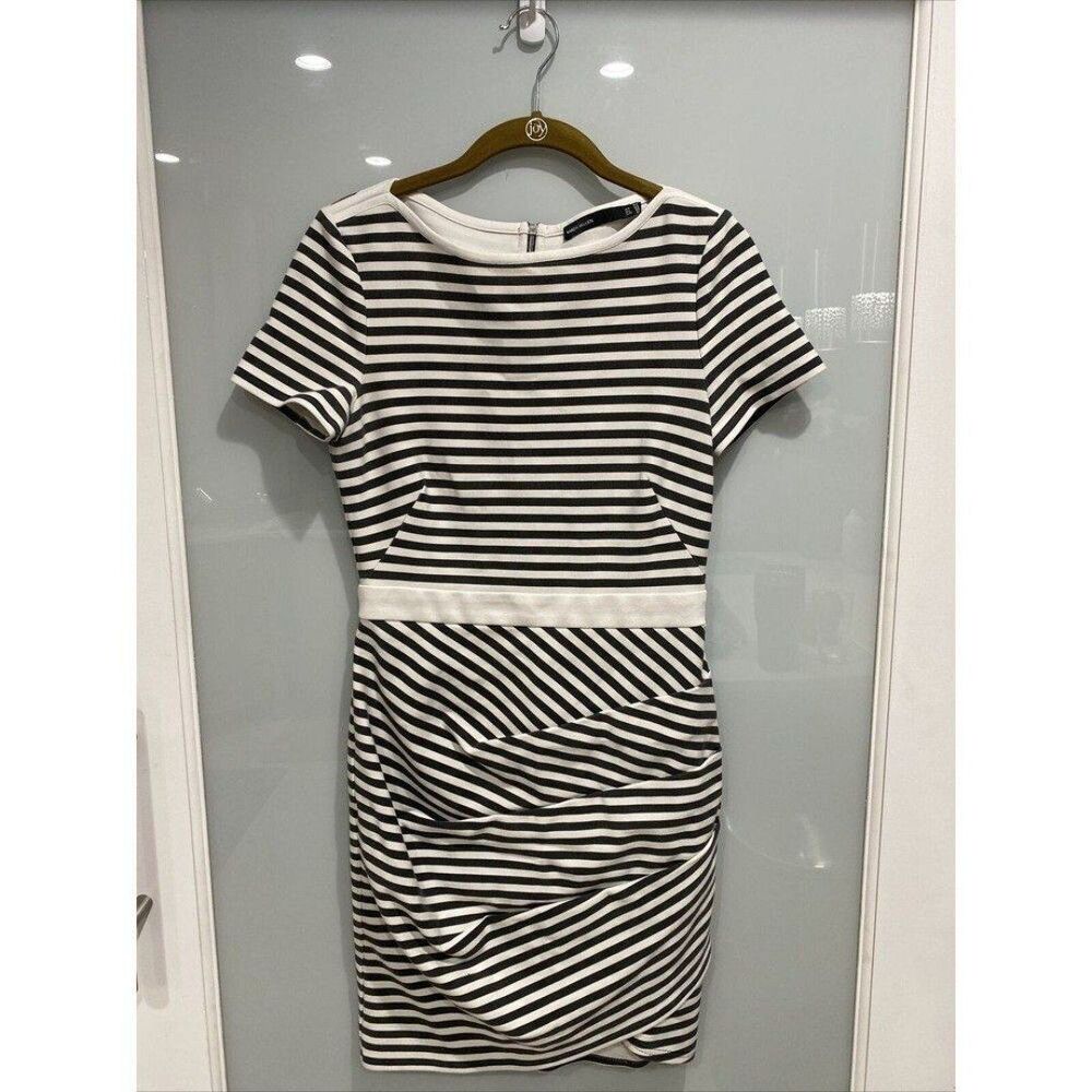 Karen Millen Women's Black White Striped Fitted Lined Work Wear Dress Sz 6